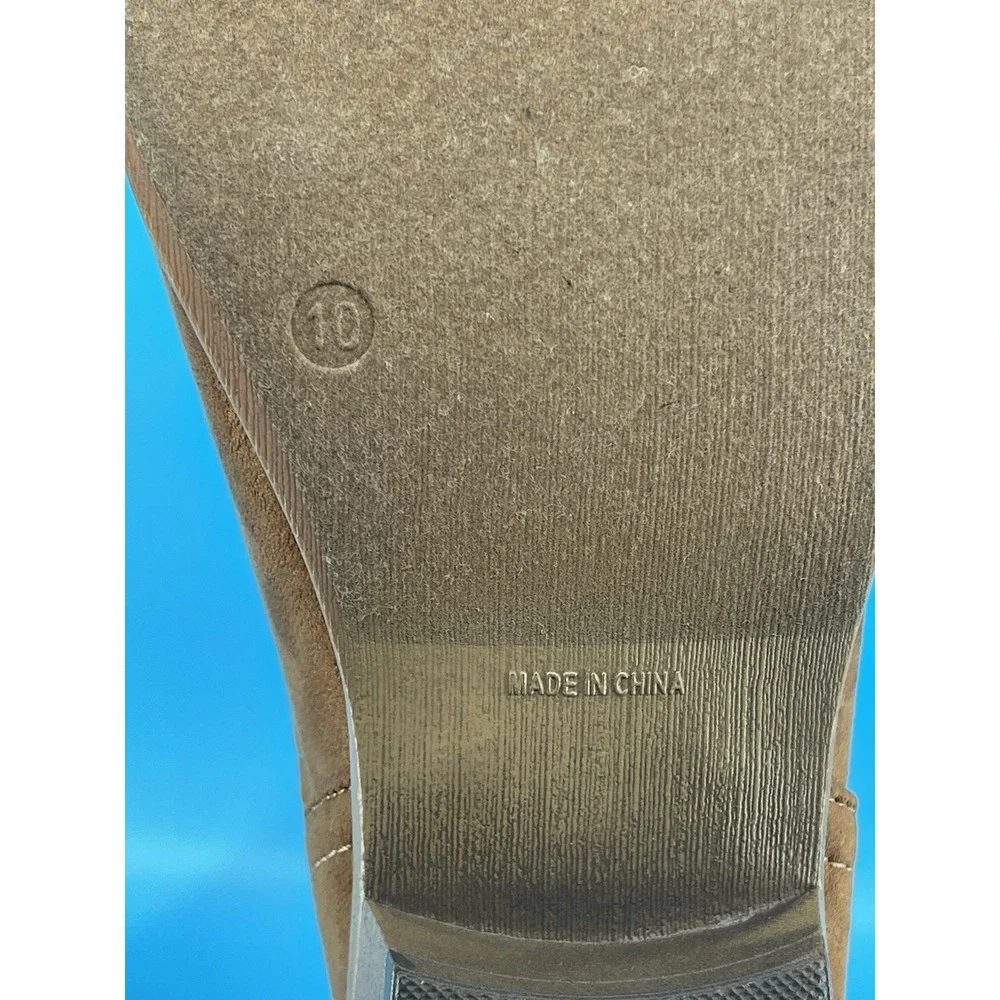 Women's Brown Ankle Booties Slip On Round Toe Low Heel Size 10 Wide